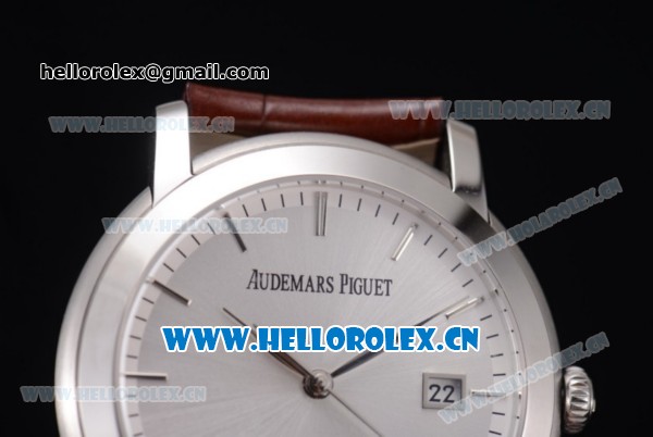 Audemars Piguet Jules Audemars Clone AP Calibre 3120 Automatic Steel Case with Grey Dial Brown Leather Strap and Stick Markers (EF) - Click Image to Close